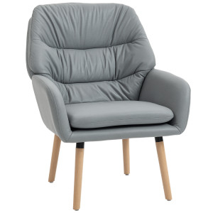 Homcom Poltrona Moderna con Schienale Alto a Doppia Imbottitura, Sedia con piedini regolabili, 68 x 79 x 89 cm Grigio   Aosom Italy