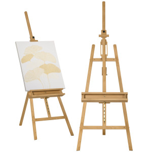 Vinsetto Cavalletto per Pittura Pieghevole in Faggio con Altezza e Angolazione Regolabile, 65x110x180-235 cm Aosom