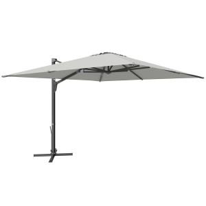 Outsunny Ombrellone a Sbalzo con Manovella e Base a Croce, in Poliestere, Alluminio e Metallo, 365x297x256 cm, Grigio Chiaro