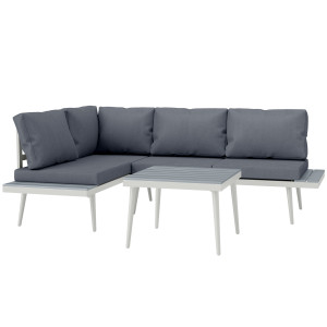 Outsunny Salotto da Giardino con 2 Divani con Cuscini, Schienale Regolabile a 5 Livelli e Tavolino a Doghe, Grigio