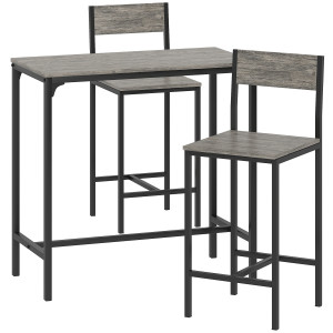 Homcom Set Tavolo da Bar con Sgabelli, Tavolo Alto da Pranzo con 2 Sedie da Bar, Poggiapiedi e Schienali, Grigio   Aosom Italy