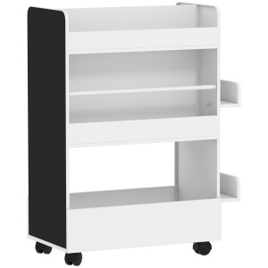 Aiyaplay Libreria per Bambini 3-8 Anni a Due Lati, Scaffale Portagiochi con Ruote e Lavagna Nera, Bianco   Aosom Italy