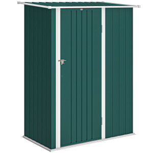 Outsunny Casetta da Giardino con Tetto Inclinato e Porta Bloccabile, Capanno Porta Attrezzi in Metallo, 142x86x189 cm, Verde   Aosom Italy