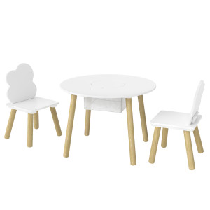Aiyaplay Tavolo per Bambini con Sedie e Contenitore, Set di Mobili per Bambini in 3 Pezzi per Stanza Giochi e Cameretta, Bianco e Naturale   Aosom