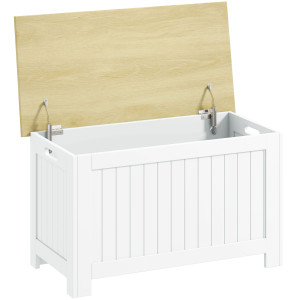 Homcom Baule Contenitore 90 L con Coperchio, Baule Versatile con Cerniera di Sicurezza, 80,5x40x46,4 cm, Naturale e Bianco   Aosom Italy
