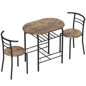 Homcom Set da Pranzo 3 Pezzi, Tavolo da Cucina con Sedie per 2 Persone e Ripiano, Marrone Rustico   Aosom Italy