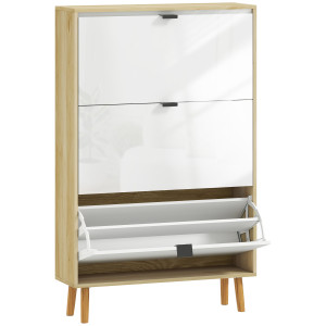 Homcom Scarpiera Slim Moderna con 3 Cassetti Ribaltabili per 24 Paia di Scarpe, 80x24x127 cm, Bianco   Aosom Italy