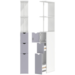 Homcom Mobiletto Bagno a Colonna Salvaspazio con 2 Cassetto, Armadietto e Ripiano Apert, in pannelli MDF, Bianco, 15x33x136.5cm Aosom Italy
