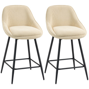 Homcom Set 2 Sgabelli Bar Girevoli con Schienale e Braccioli, Rivestimento in Velluto a Coste e Poggiapiedi, Beige   Aosom Italy