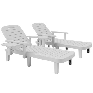 Outsunny Set 2 Sdraio da Giardino Regolabili con Tavolino e Braccioli, in Polipropilene, 79x158x88 cm, Bianco   Aosom Italy