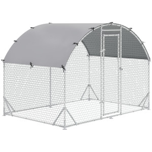 Pawhut Recinto per Galline in Metallo Galvanizzato con Tetto e Copertura Anti UV, 280x190x195 cm, Argento   Aosom Italy