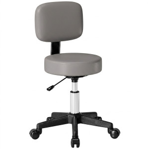 Homcom Sgabello da Massaggio su Ruote Regolabile in Altezza Girevole con Schienale Ergonomico, Grigio   Aosom Italy
