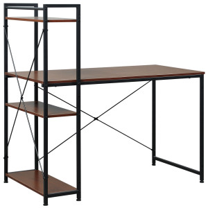 Homcom Scrivania Angolare Design Industriale con Contenitore, Libreria, 3 Ripiani e Pannelli Truciolari, Effetto Noce, in Metallo, Nero   Aosom Italy