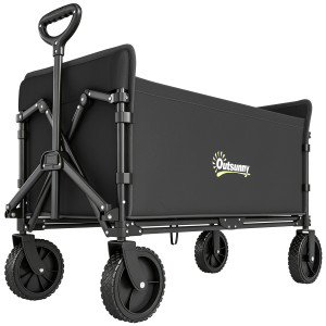 Outsunny Carrello da Giardino da 120L Pieghevole con Pannello Apribile, in Acciaio e Poliestere, 90x48x62 cm, Nero