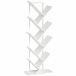 Homcom Libreria a 9 Livelli a Forma di Albero, Libreria Industriale Autoportante con Telaio in Acciaio, Unità di Stoccaggio per CD e DVD, Bianco