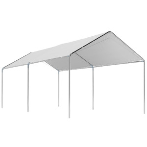 Outsunny Gazebo Copertura per Auto 5.95x2.9m in Acciaio Zincato, Tendone per Auto con Kit di Ancoraggio, Bianco