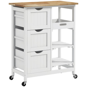 Homcom Carrello Cucina Isola Cucina con 3 Cassetti e Ruote, 67x37x85.5cm, Bianco   Aosom Italy