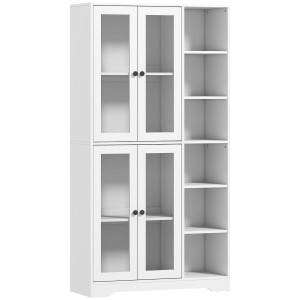 Homcom Credenza Cucina Alta, Mobile Dispensa con 4 Ante in Vetro Soft-Close, 6 Ripiani Aperti, Ripiani Regolabili Bianco   Aosom Italy