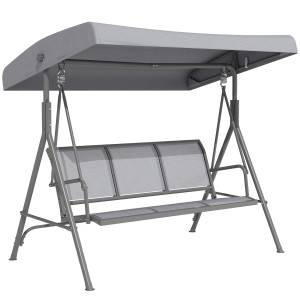 Outsunny Dondolo Giardino 3 Posti con Tettuccio Regolabile in Acciaio e Tessuto Poliestere, Dondolo da Esterno, 175x118x159cm, Grigio   Aosom Italy