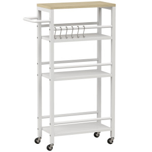 Homcom Carrello Ausiliario con Ruote a 4 Livelli, Carrello da Cucina con Portasalviette e 6 Ganci, per Sala da Pranzo, 50x20x81 cm, Rovere   Aosom