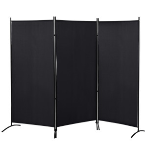 Homcom Paravento Separé da Interno a 3 Pannelli Pieghevole in Metallo e Poliestere, 253x50x182 cm, Nero   Aosom Italy