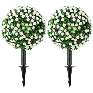 Homcom Sfere di Rose Artificiali Resistenti ai Raggi UV per Esterni, Set da 2 Alberi di Rose, 30x30x55 cm, Bianco   Aosom Italy