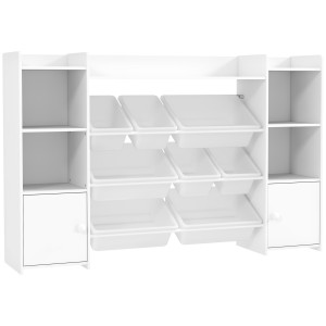 Aiyaplay Scaffale Portagiochi per Bambini con 8 Contenitori Rimovibili e Armadietti, 140x30x90 cm, Bianco   Aosom Italy
