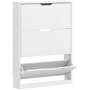 Homcom Scarpiera Slim a 3 Cassetti Ribaltabili con Intaglio Inferiore, in Legno, 80x17x108 cm, Bianco   Aosom Italy