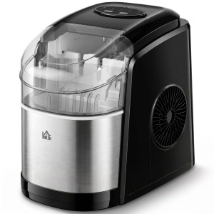 Homcom Macchina del Ghiaccio Autopulente da 9 Cubetti in 6-12 Minuti, in PP e Acciaio Inox, 24.2x35.3x33 cm, Nera Aosom