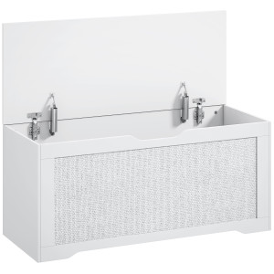 Homcom Baule contenitore 108 L con pannello in rattan e coperchio, 80x40x45 cm, Bianco   Aosom Italy