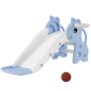 Aiyaplay Scivolo per Bambini con Scaletta, Canestro da Basket e Pallone, Design Giraffa, per Bambini 1-3 Anni, Blu   Aosom Italy