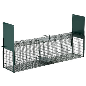 Pawhut Gabbia Trappola per Animali Vivi con Doppia Porta, Trappola per Conigli, Gatti e Piccoli Animali, 100x25x28cm Aosom
