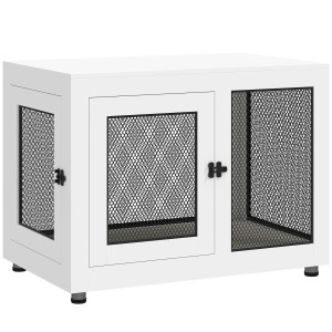 Pawhut Casetta per Cani Taglia Grande con 2 Porte Bloccabili e Cuscino Lavabile, 94x60x71.5 cm, Bianco
