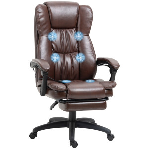 Vinsetto Sedia da Ufficio Massaggiante e Girevole con funzione reclinabile, 68,5x68,5x119-127 cm, Marrone