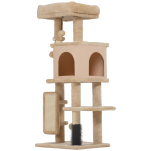 Pawhut Albero per Gatti Multilivello Alto 104 cm con Casetta, Lettino, Pali Tiragraffi, Spazzola e Pallina, Beige   Aosom Italy