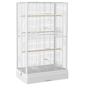 Pawhut Gabbia per Uccelli con Vassoio Estraibile e Posatoi, Voliera per Pappagalli, 61x36.5x98 cm, Bianco   Aosom Italy