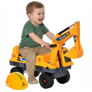 Homcom Ruspa a spinta 2 in 1 con Escavatore e Mordente per Bambini 2-3 Anni, Vano Nascosto, 90x28x58cm, Giallo   Aosom Italy
