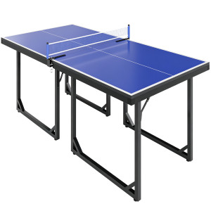 Homcom Tavolo da Ping Pong Pieghevole e Salvaspazio con Rete da Gioco per Interno, in Acciaio e MDF, 182x91x76cm, Blu Aosom