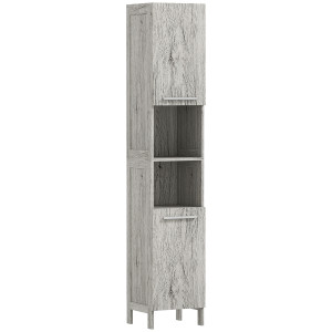 Kleankin Colonna Bagno Multifunzione, 2 Armadietti, 2 Ripiani Aperti, in MDF - 30x32x172.5 cm, Color Legno Aosom