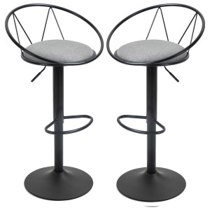 Homcom Set 2 Sgabelli Bar con Altezza Regolabile, Sgabelli Cucina Alti con Schienale, Poggiapiedi e Seduta Morbida, Struttura in Metallo, Sedie Bar