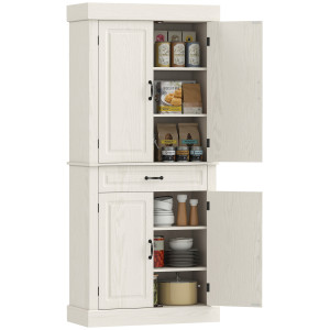 Homcom Credenza per Cucina con 2 Armadietti e Cassetto in Stile Coloniale, 80x35x180cm Bianco Aosom