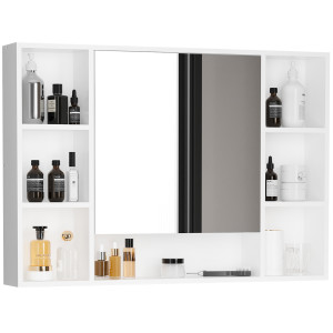 Kleankin Specchiera Bagno con Mensole Aperte e Armadietto con Anta Specchiata, Mobiletto Bagno Salvaspazio Bianco, 100x15x70cm Aosom