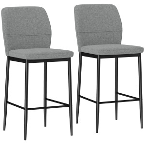 Homcom Set 2 Sgabelli Bar in Velluto Moderni con Poggiapiedi e Schienale, 41x52x97 cm, Grigio