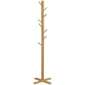 Homcom Appendi Abiti da Terra in Legno di bambù con 8 Ganci e Base a X, 49.5x 49.5x 178cm, Naturale Aosom