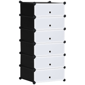 Homcom Scarpiera Modulare Salvaspazio con 6 Scatole in Plastica PP e Acciaio, 49x36.5x108 cm, Nero e Trasparente   Aosom Italy