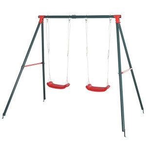 Outsunny Altalena Doppia da Giardino per Bambini in Metallo, 239x156x180 cm, Verde   Aosom Italy