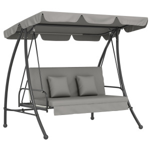 Outsunny Dondolo da Giardino 3 Posti con Tetto Reclinabile Trasformabile Letto in Poliestere Crema 209cm x 114cm x 170cm