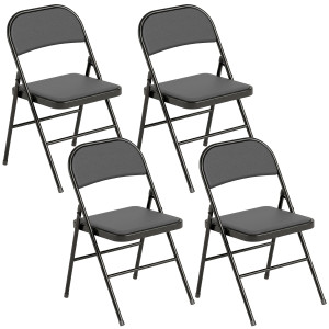 Homcom Set 4 Sedie Pieghevoli Imbottite in Finta Pelle PU e Metallo, 45x46x78 cm, Nero   Aosom Italy
