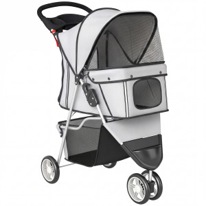 Pawhut Passeggino per Cani Pieghevole con Portabicchieri e Cestino, 77x44x102 cm, Grigio   Aosom Italy