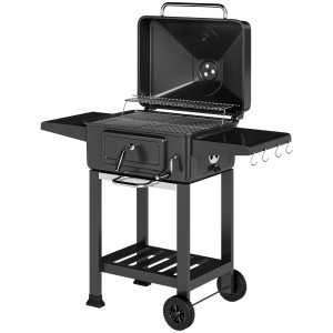 Outsunny Barbecue a Carbone, Affumicatore Portatile con Ventilazione, Termometro e Mensole Laterali, Nero   Aosom Italy